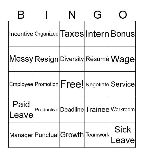 Workplace Bingo 3 Bingo Card