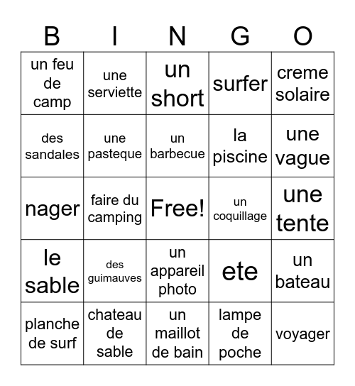 L'ETE Bingo Card