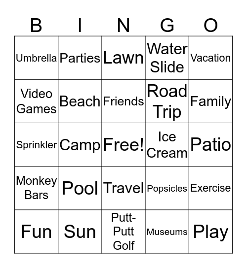 Summertime Bingo Card