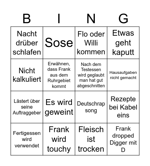 Frank Rosin Bingo Card