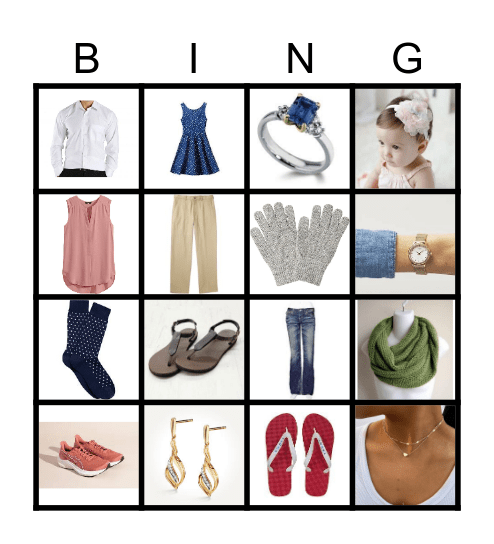 Clothing Bingo Card