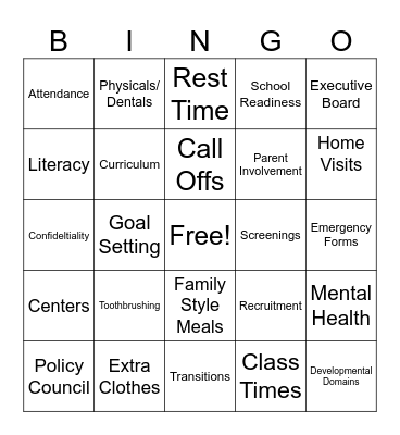 HEAD START BINGO Card