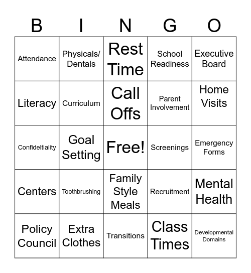 HEAD START BINGO Card