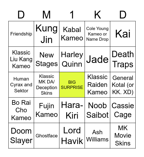 MK1 DLC Bingo Card