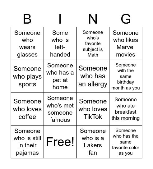 Human Bingo Card