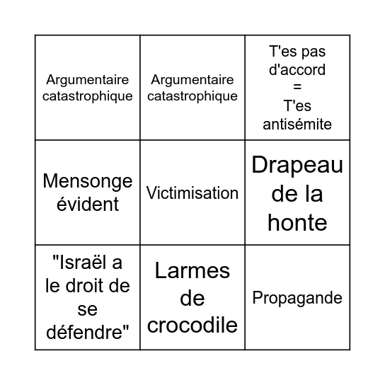 Prise de parole d'une pourriture sioniste Bingo Card