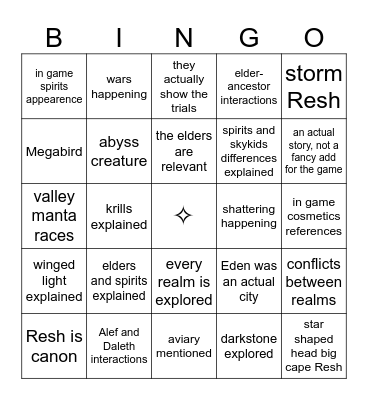 Sky: Two Embers Delulu Bingo Card