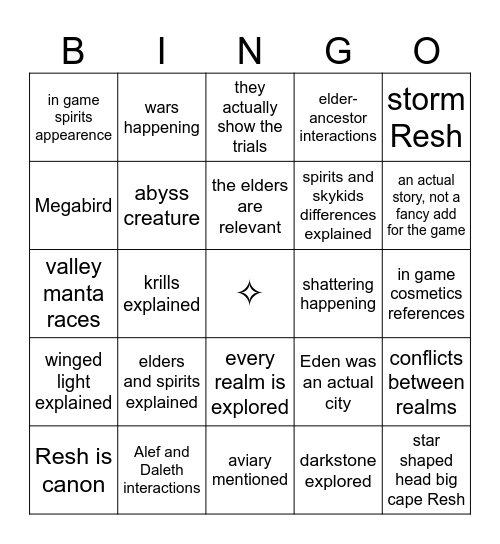 Sky: Two Embers Delulu Bingo Card