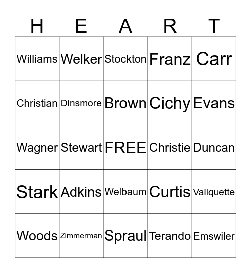 Our Heroes Have Heart! Bingo Card