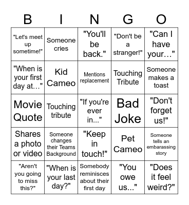 EM's Farwell Bingo Card