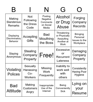 HIRED or FIRED Bingo Card