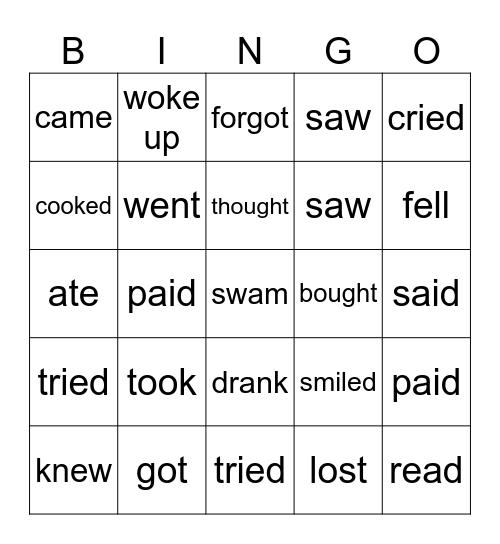Past tense Bingo Card
