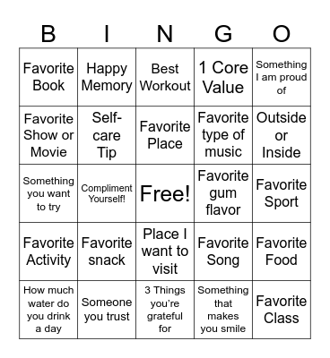Positivity Bingo Card
