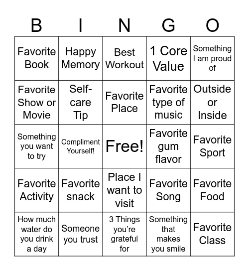 Positivity Bingo Card