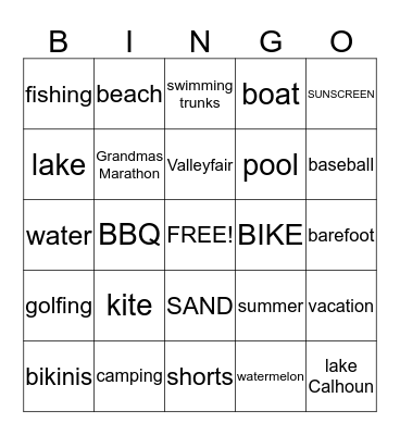 Summer Bingo Card