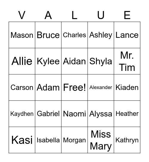 VALUABLE EMPLOYEES Bingo Card