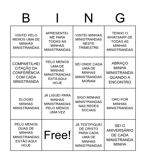 BINGO DA MINISTRAÇÃO Bingo Card