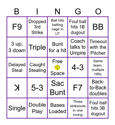 IHS Softball 2024 Bingo Card