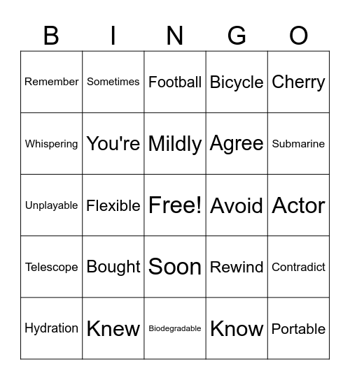 Word Work Bingo Card