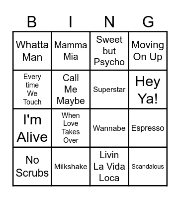 Musical Bingo Card
