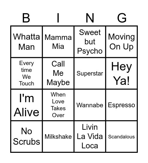 Musical Bingo Card