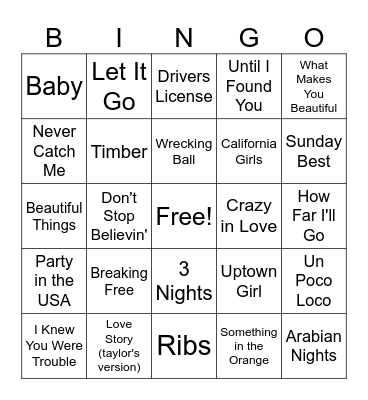 Song Bingo Card