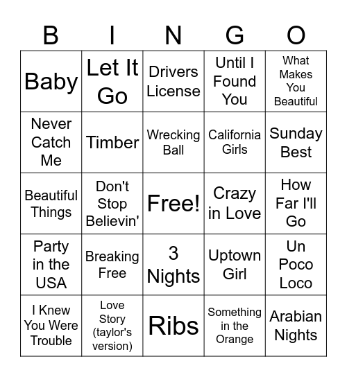 Song Bingo Card