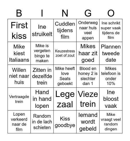 First date Bingo Card