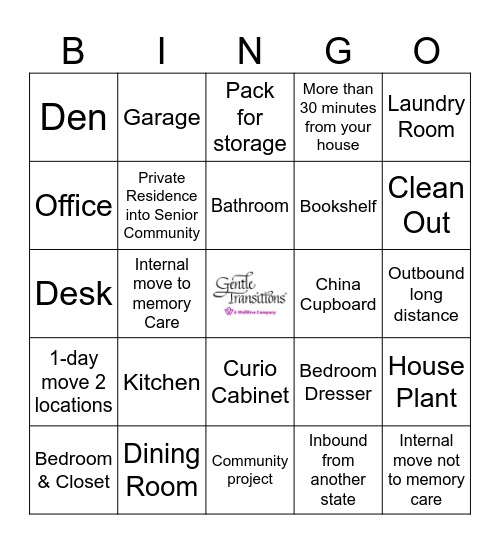 Moving Assistant Checklist Bingo Card