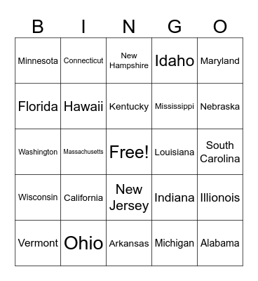 States Bingo Card