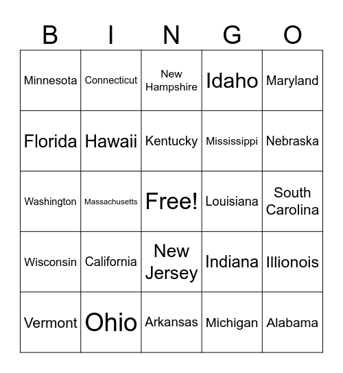 States Bingo Card