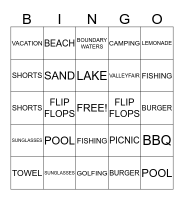 Summer Bingo Card