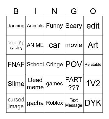 YT SHORTS Bingo Card