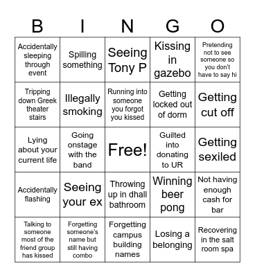 Reunion Bingo Card