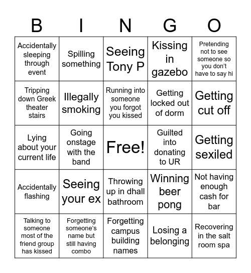 Reunion Bingo Card