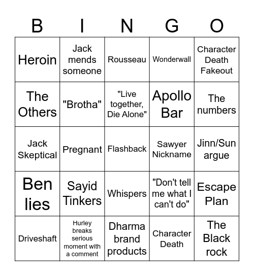 LOST Bingo Card