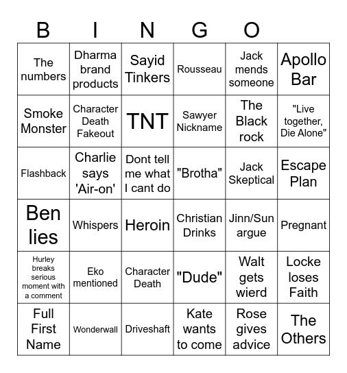 LOST Bingo Card