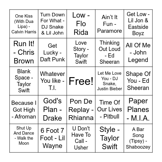 2000's... and Beyond! Bingo Card