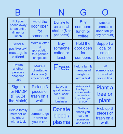 Opal Pay-it-Forward Bingo Card