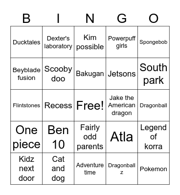 cartoon bingo Card