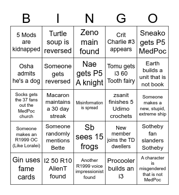 Timekeeper Discussions - Hard mode Bingo Card