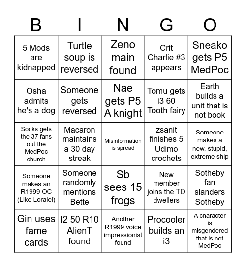 Timekeeper Discussions - Hard mode Bingo Card