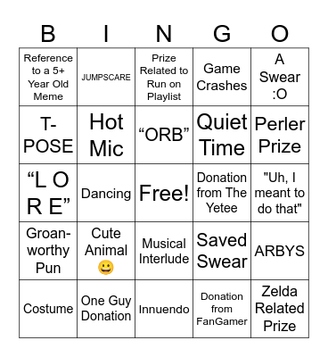 GDQ BINGO Card