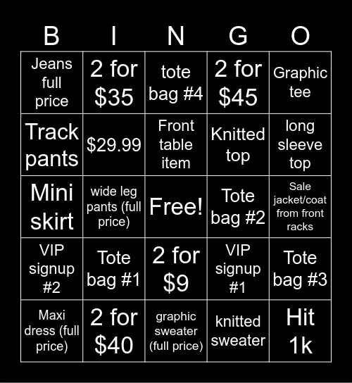 Saturday Bingo Card