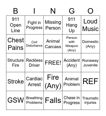 911 BINGO FRIDAY NIGHT Bingo Card