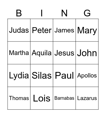 New Testament Reivew Bingo Card