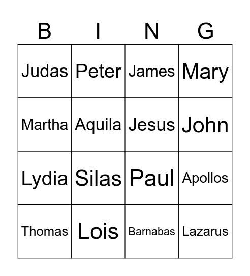 New Testament Reivew Bingo Card