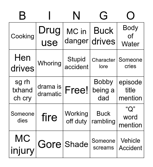 9-1-1 Bingo Card