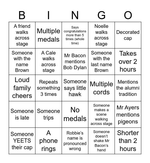 Graduation Bingo! Bingo Card