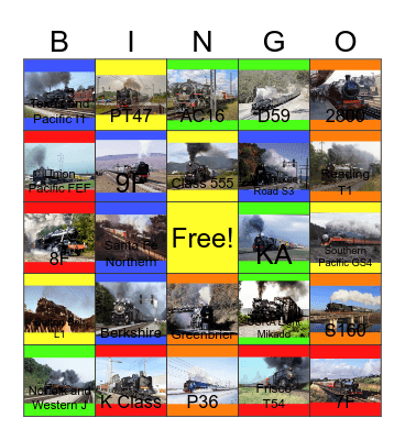 8 and 10 Coupled Locomotives on the Main Line Bingo Card